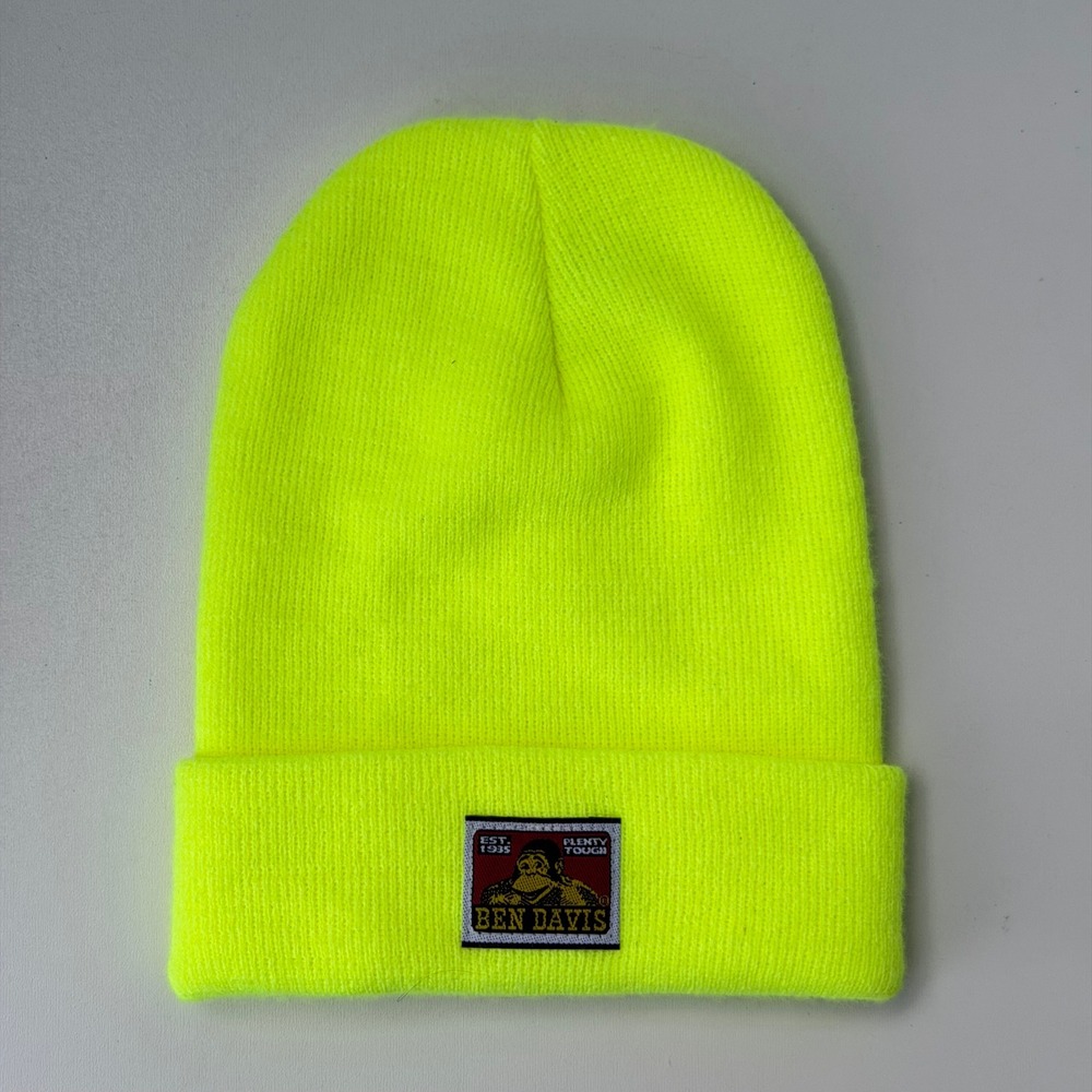 Vintage Ben Davis Beanie Florescent Green Classic Cuff Knit Made in USA 80s Neon